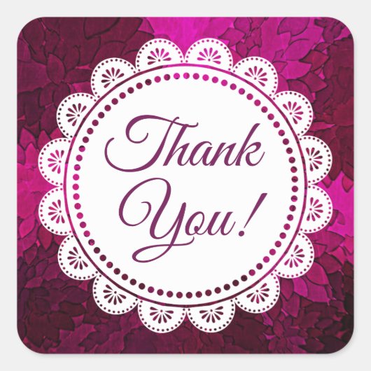 白レースとマゼンタシールありがとう スクエアシール (正面)