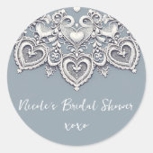 白レースのハートロマンチックチャーム ブライダルシャワー ラウンドシール (正面)