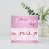 白レースのピンクのスイート16の誕生日パーティー 招待状 (スタンド正面)