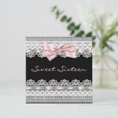 白レースのピンク ブラック スイート16 バースデーパーティー 招待状 (スタンド正面)