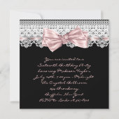 白レースのピンク ブラック スイート16 バースデーパーティー 招待状 (裏面)