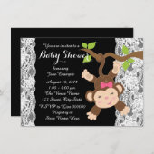 白レースの猿 赤ちゃん女の子シャワー 招待状 (正面/裏面)