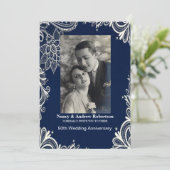 白レース ネイビーブルー 海洋風 50周年 結婚記念日 招待状 (スタンド正面)