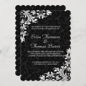 白レース ブラック ダマスク 結婚式招待状 招待状 (正面/裏面)