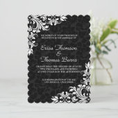 白レース ブラック ダマスク 結婚式招待状 招待状 (スタンド正面)