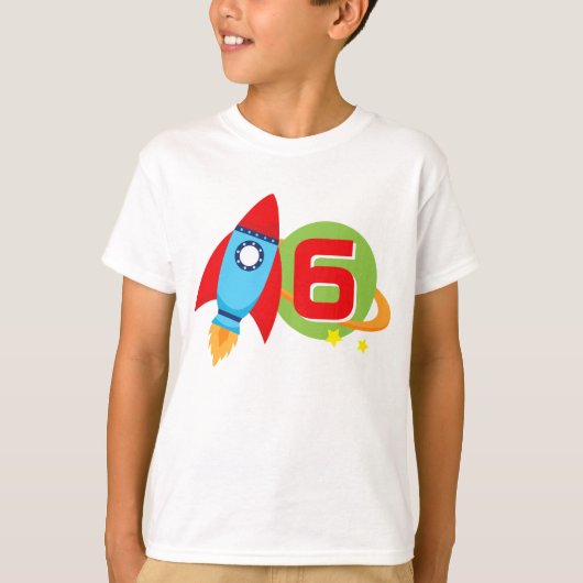 白ロケット船誕生日年齢宇宙服 Tシャツ (正面)