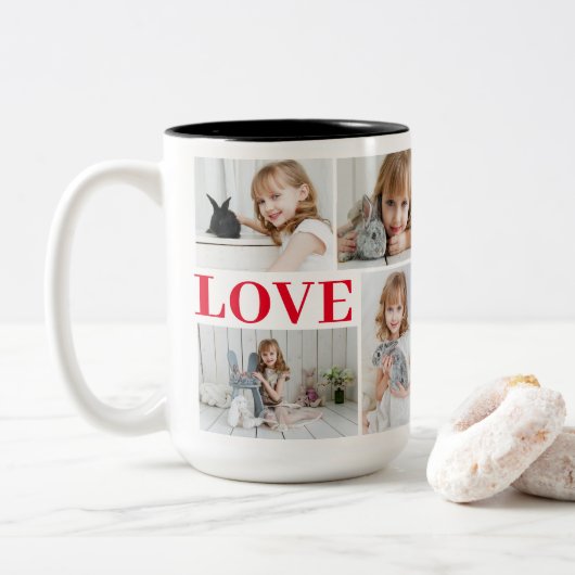 白ロマンチックな愛バレンタインデーの写真 ツートーンマグカップ (ドーナツ)