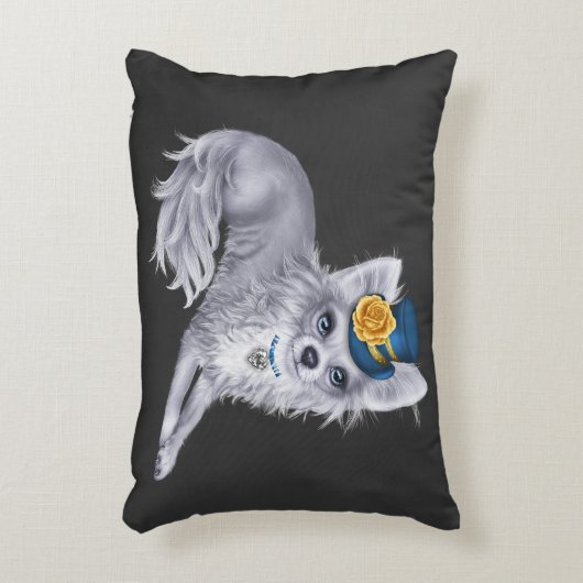 白ロング髪のチワワ枕の帽子をかぶった アクセントクッション (正面(垂直))