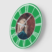 白ローマ数字縁ど緑追加フォトラウンド ラージ壁時計 (傾斜)