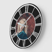 白ローマ数字縁ど黒追加フォトラウンド ラージ壁時計 (傾斜)