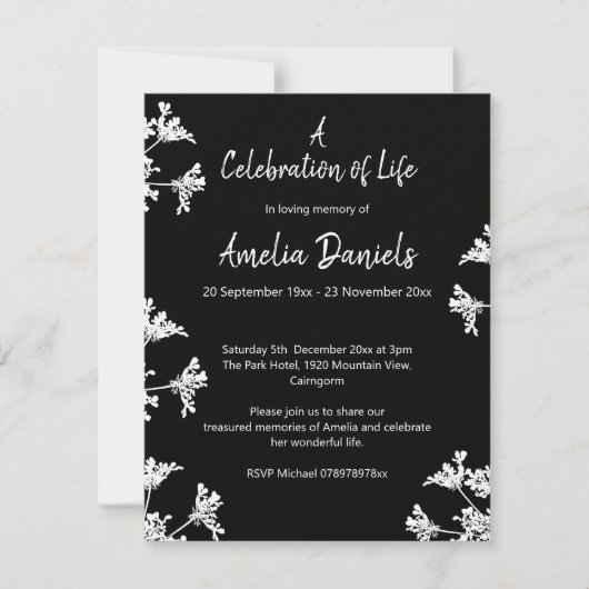 白ワイルドフラワーお祝いの発表 招待状 (正面)