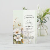白ワイルドフラワーズお祝い・オブ・ライフ |写真 招待状 (スタンド正面)