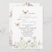 白ワイルドフラワーフローラベビーシャワー 招待状 (正面/裏面)