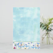 白ワイルドフラワーブルー水彩洗剤 便箋 (スタンド正面)