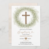 白ワイルドフラワーベビーズブレスクロスガールバプテスマ 招待状 (正面/裏面)