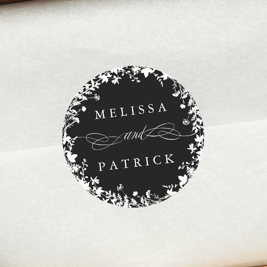 白ワイルドフラワーリースシルエット結婚ズブラック ラウンドシール