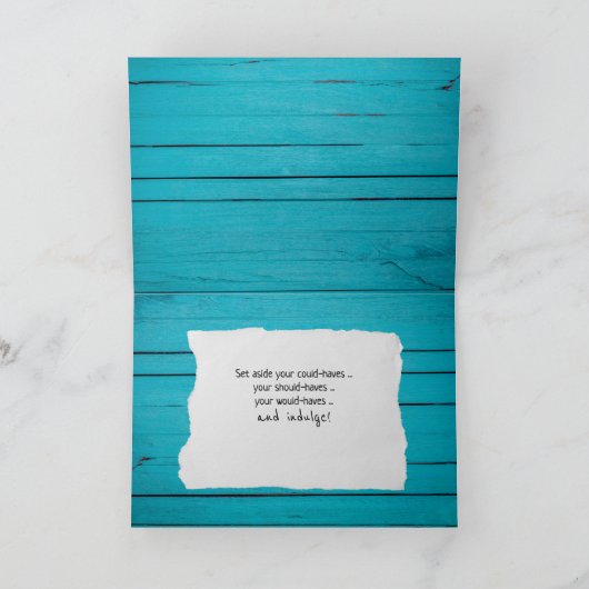 白ワインとロリラックスープのターコイズ木材の文字 カード (内部)