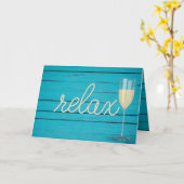 白ワインとロリラックスープのターコイズ木材の文字 カード (黄色い花)