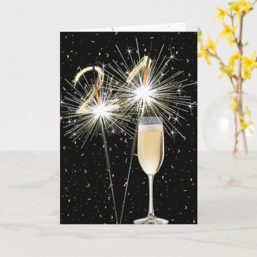 白ワインと21歳の誕生日のスパーカー カード (黄色い花)