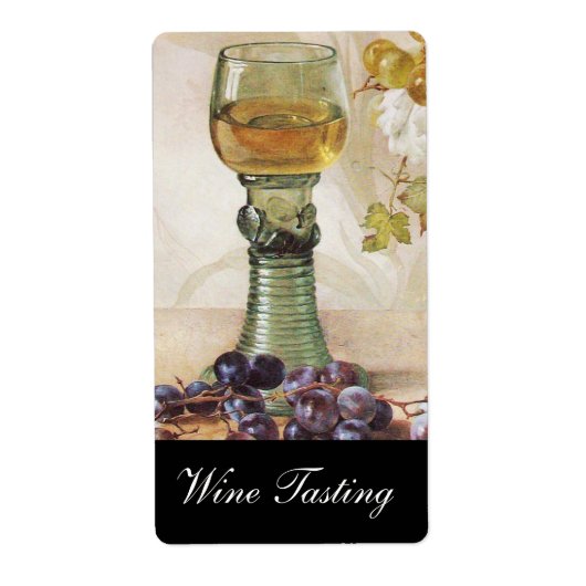 白ワインのガラス，古いグレープブドウ畑パーティー ラベル (正面)