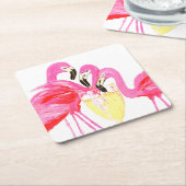 白ワインのフラミンゴ スクエアペーパーコースター (アングル)