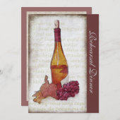 白ワインのボトルおよびブドウ-リハーサルの夕食 招待状 (正面/裏面)