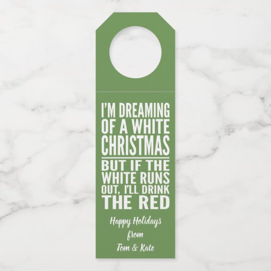 白ワインや赤ワインのクリスマスを夢見ている ボトルネックタグ (正面)