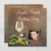 白ワエレガントイン女性写真誕生日パーティー 招待状 (正面/裏面)