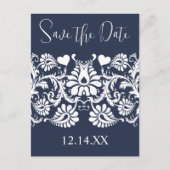 白ヴィンテージダマスクが深い豊かなペリウィンクルに表示 案内ポストカード (正面)