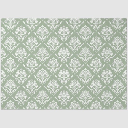 白ヴィンテージダマスクの緑の背景 薄葉紙 (正面)