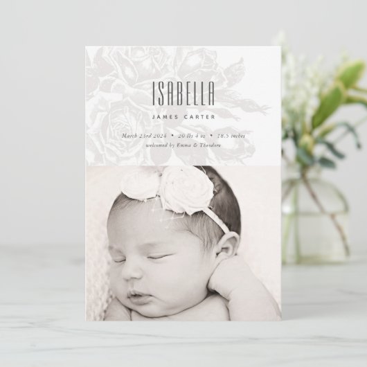 白ヴィンテージバラの誕生発表 案内状 (スタンド正面)