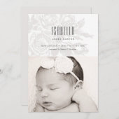 白ヴィンテージバラの誕生発表 案内状 (正面/裏面)