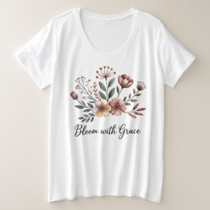 白ヴィンテージフローラ花野草園 プラスサイズTシャツ
