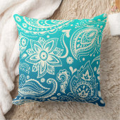 白ヴィンテージペイズリーとターコイズグラデーション2 クッション (ブランケット)