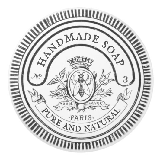 白ヴィンテージ手描き手作り石鹸バスルーム セラミックノブ (正面)