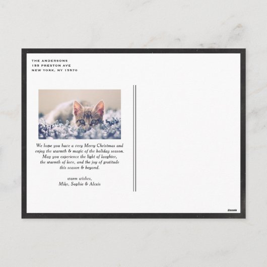 白ヴィンテージ植物枠の黒板フォト シーズンポストカード (裏面)