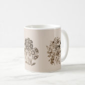 白一色のセピア茶色の花 コーヒーマグカップ (正面右)