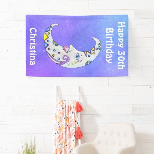 白三日月顔カラフル抽象芸術図形 横断幕 (インサイチュ)