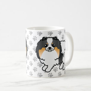 白三毛ポメラニアン かわいいキャラクターデザインの犬と足 コーヒーマグカップ