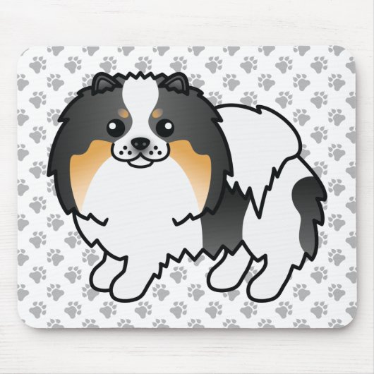 白三毛ポメラニアン かわいいキャラクター犬と足 マウスパッド (正面)