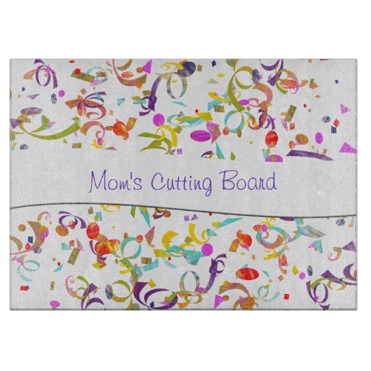 白上のカラフルな紙吹雪のトス カッティングボード (正面)