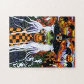 白不気味髪ハロウィーン魔女の大きな目 ジグソーパズル (横)