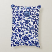 白中国のに濃いネイビーの青い花の模様 アクセントクッション (裏面(縦))