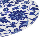 白中国のに濃いネイビーの青い花の模様 カッティングボード (角)