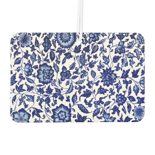 白中国のに濃いネイビーの青い花の模様 カーエアーフレッシュナー (裏面)