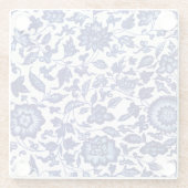 白中国のに濃いネイビーの青い花の模様 ガラスコースター (裏面)