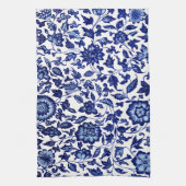 白中国のに濃いネイビーの青い花の模様 キッチンタオル (縦)