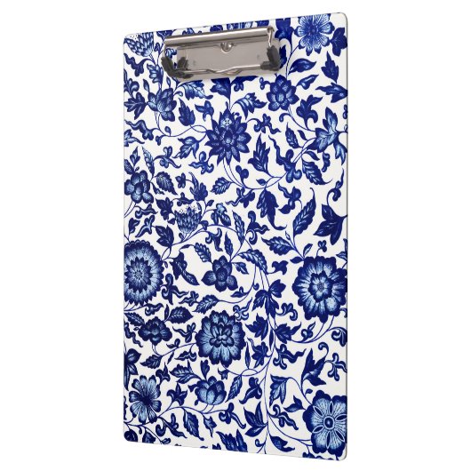 白中国のに濃いネイビーの青い花の模様 クリップボード (左)