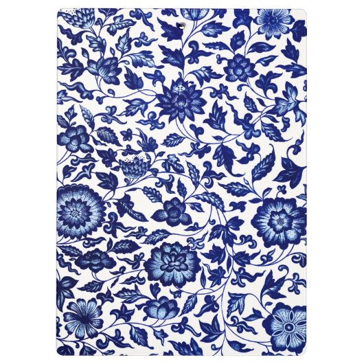 白中国のに濃いネイビーの青い花の模様 クリップボード (裏面)