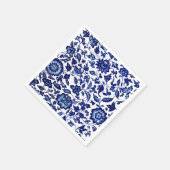 白中国のに濃いネイビーの青い花の模様 スタンダードカクテルナプキン (角)
